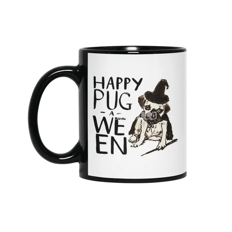 Funny Pug Halloween Tee- Pug-a-ween Witch Siyah Kupa