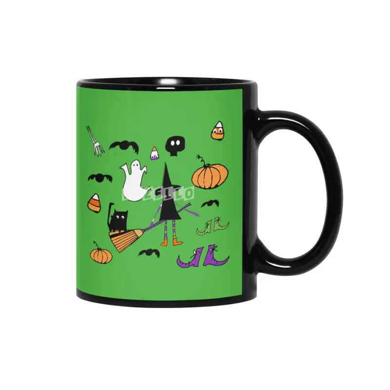 Cute Halloween Witch and Friends Siyah Kupa