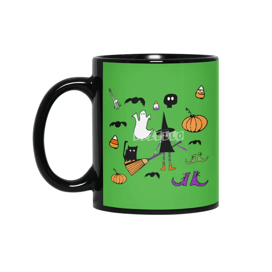 Cute Halloween Witch and Friends Siyah Kupa