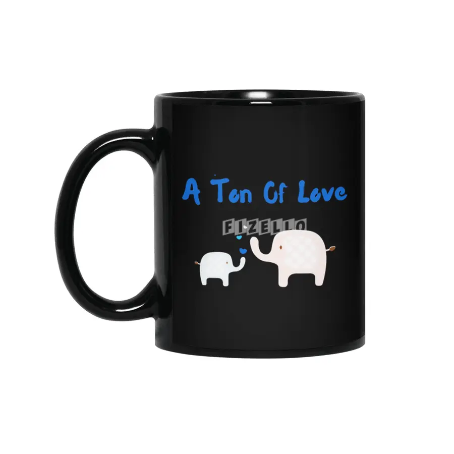 A Ton Of Love - Mother Child (Son) Cute Elephant With Hearts Siyah Kupa