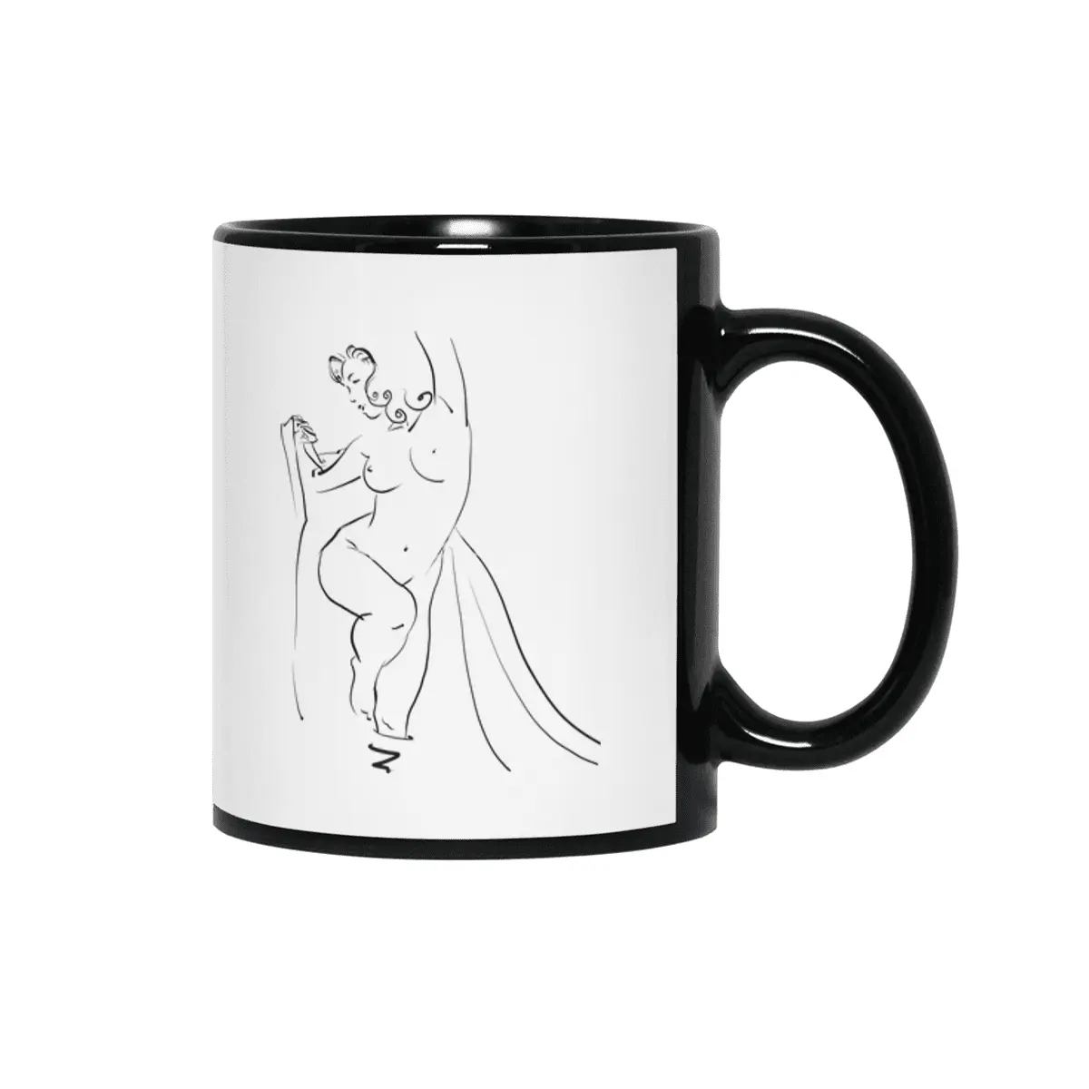 Feminine Nude - Waves - Joy - Happiness - Line Art Siyah Kupa
