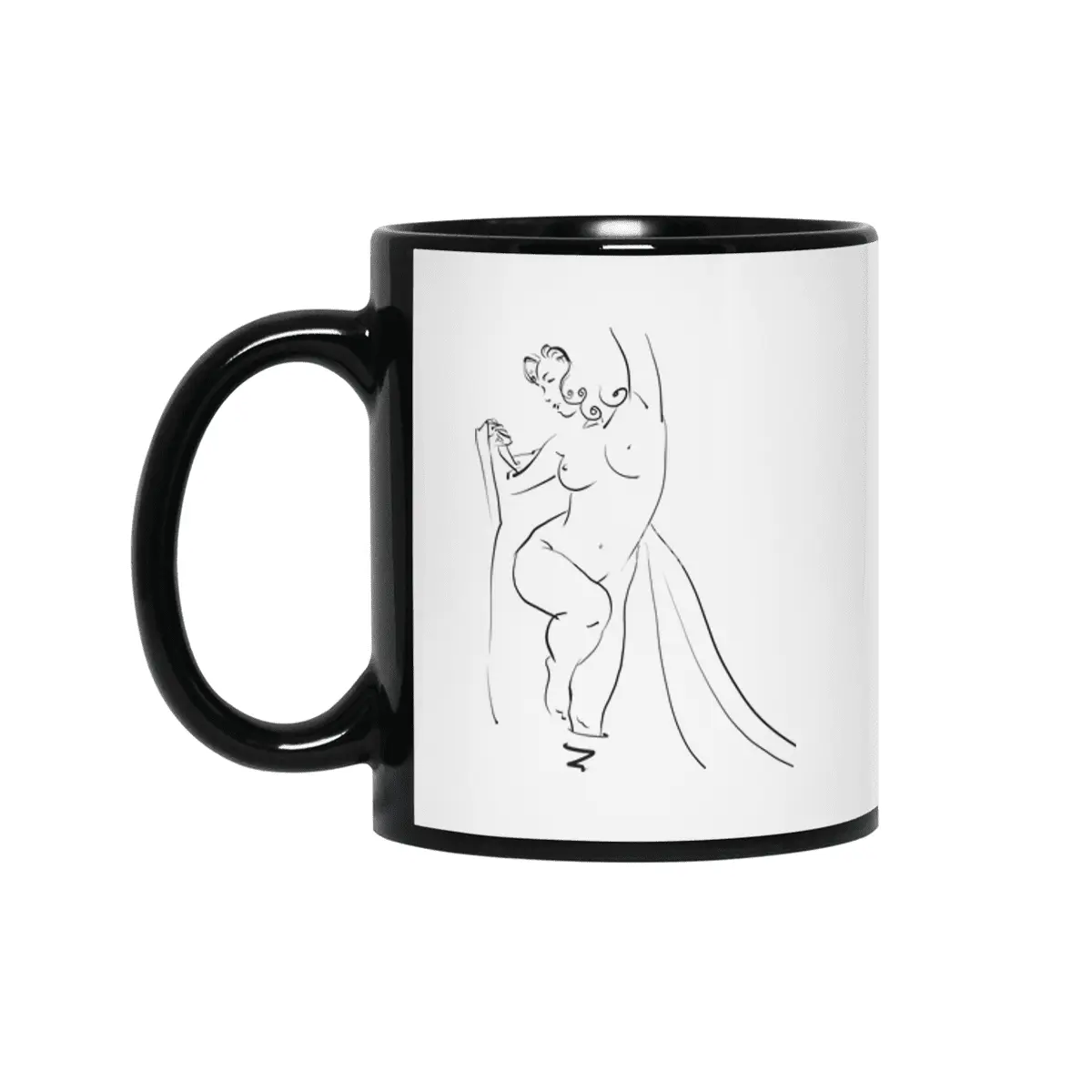 Feminine Nude - Waves - Joy - Happiness - Line Art Siyah Kupa