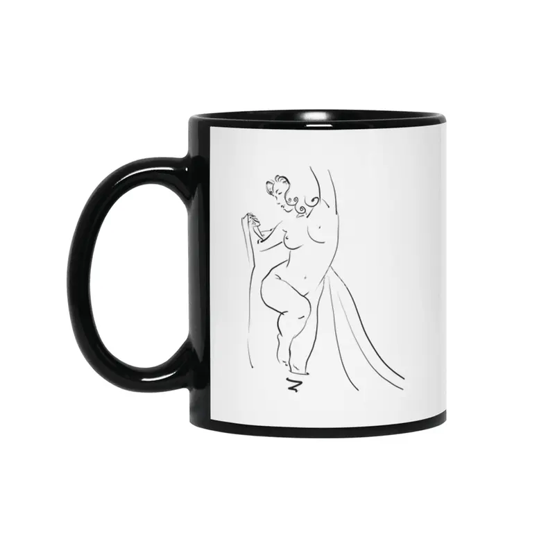 Feminine Nude - Waves - Joy - Happiness - Line Art Siyah Kupa