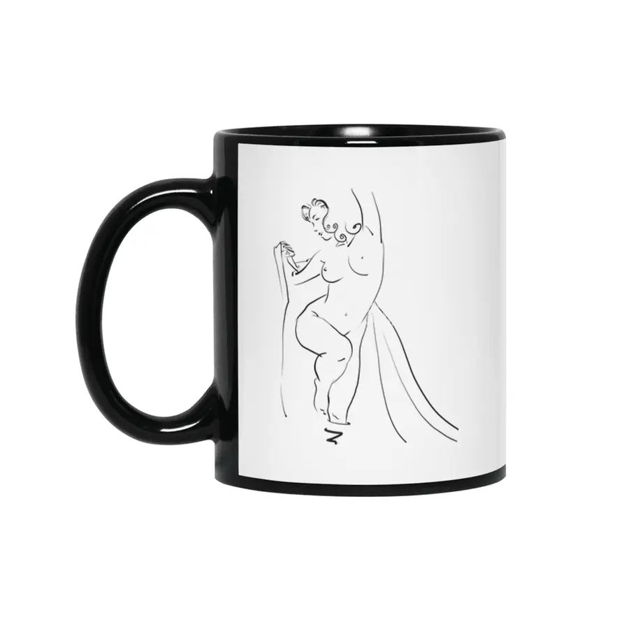 Feminine Nude - Waves - Joy - Happiness - Line Art Siyah Kupa