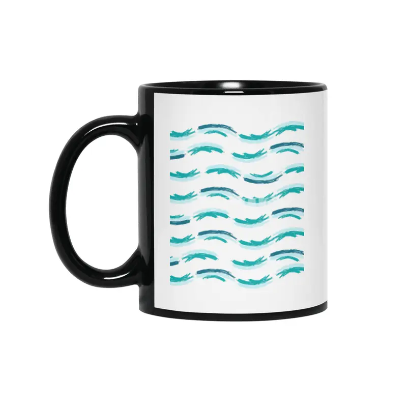 Blue Sea Waves Pattern-Enjoy Summer And Salt Life Siyah Kupa