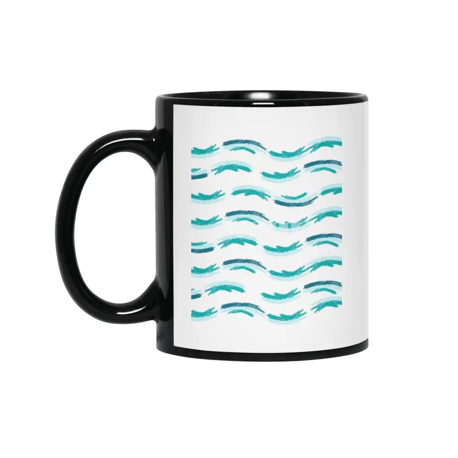 Blue Sea Waves Pattern-Enjoy Summer And Salt Life Siyah Kupa