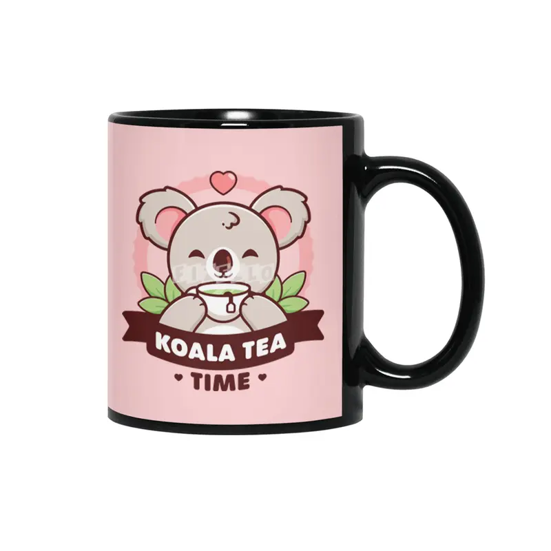 Koala-Tea Time - Cute Koala Pun Siyah Kupa