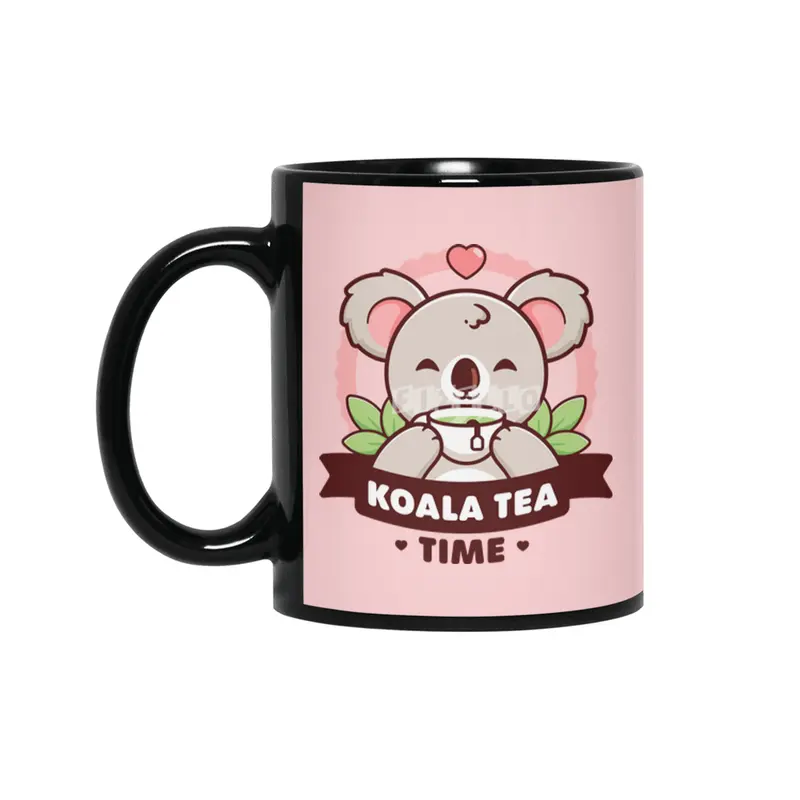 Koala-Tea Time - Cute Koala Pun Siyah Kupa