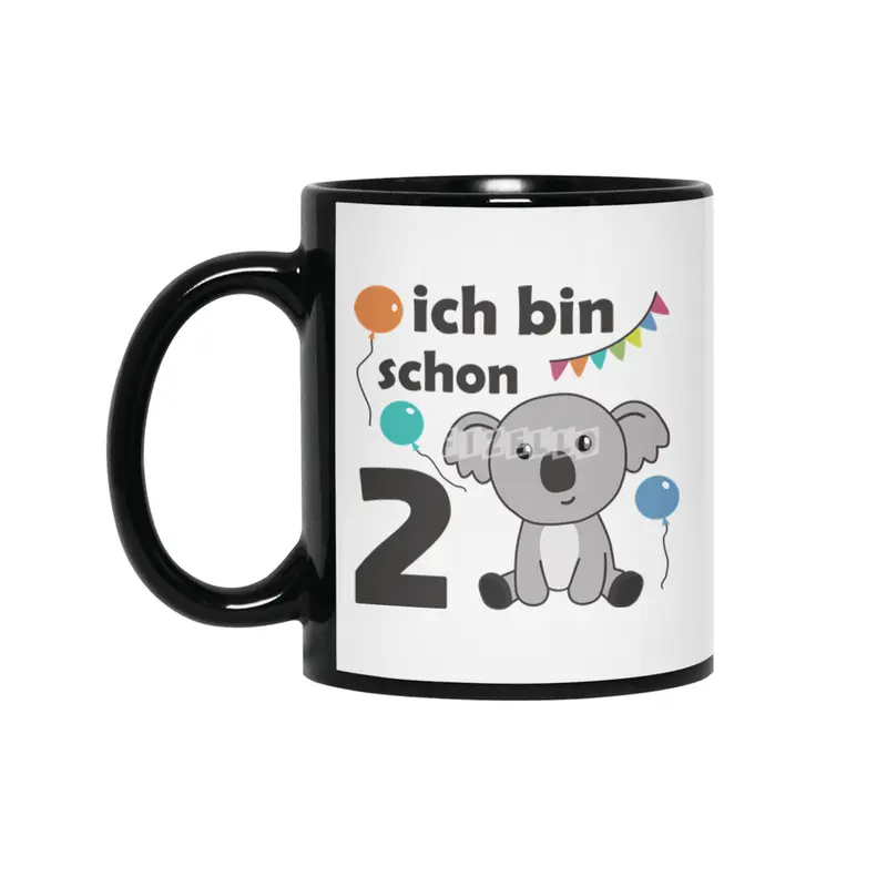 2nd Birthday Koala Two Years Old Cute Animals Siyah Kupa