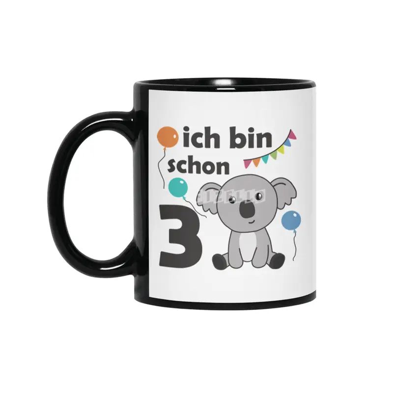 3rd Birthday Koala Three Years Old Cute Animals Siyah Kupa