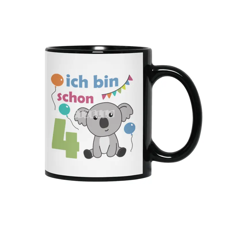 4th Birthday Koala Four Years Old Cute Animals Siyah Kupa
