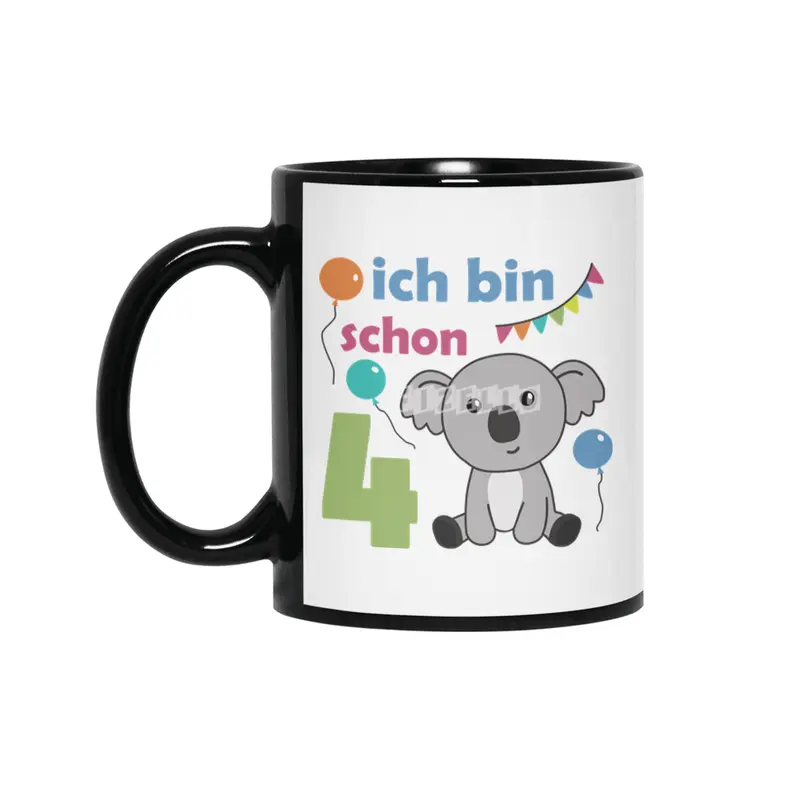 4th Birthday Koala Four Years Old Cute Animals Siyah Kupa