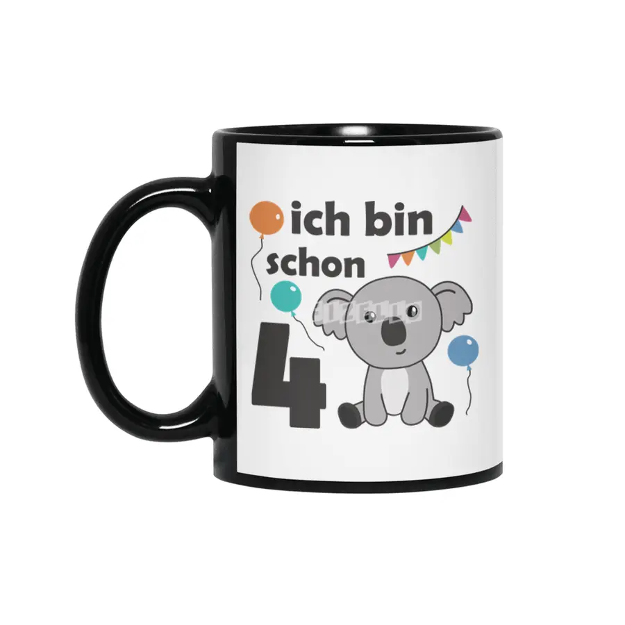4th Birthday Koala Four Years Old Cute Animals Siyah Kupa