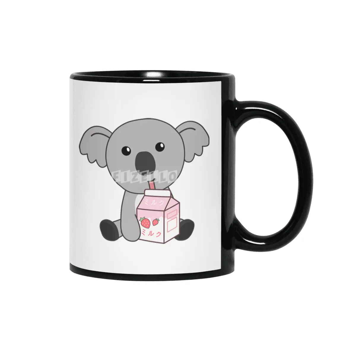 Kawaii Koala Retro Japanese Strawberry Milkshake Siyah Kupa