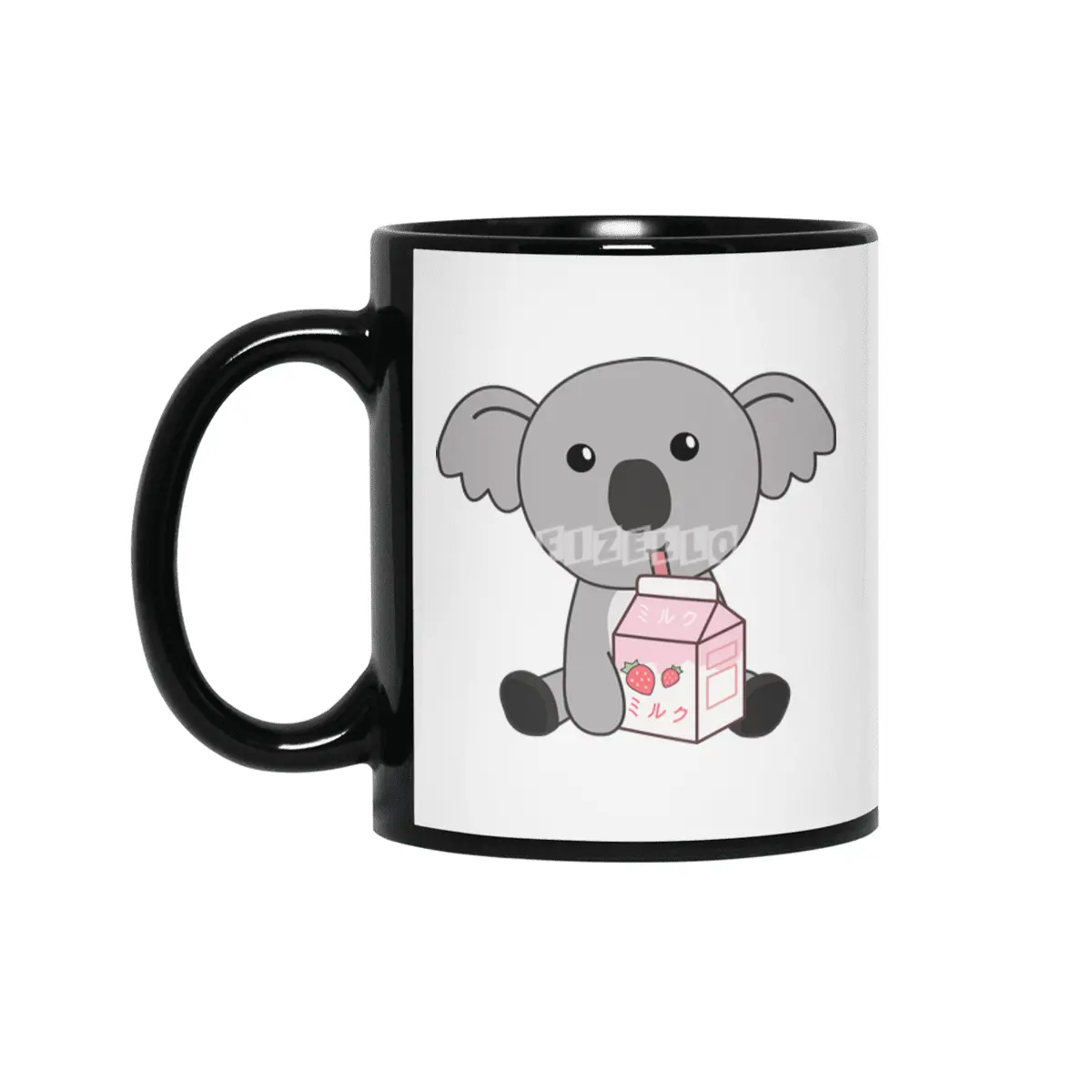 Kawaii Koala Retro Japanese Strawberry Milkshake Siyah Kupa