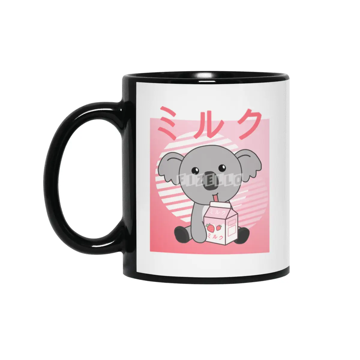 Kawaii Koala Retro Japanese Strawberry Milkshake Siyah Kupa