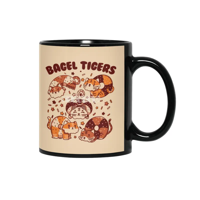 Bagel Tigers Breakfast Animals Siyah Kupa