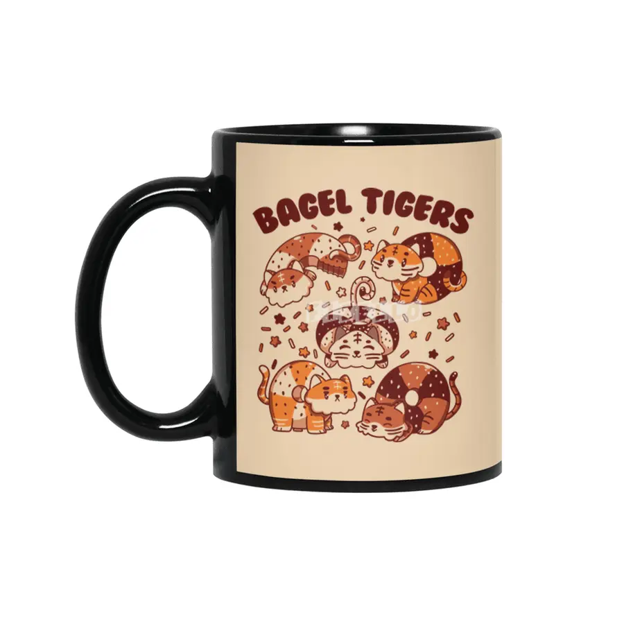 Bagel Tigers Breakfast Animals Siyah Kupa