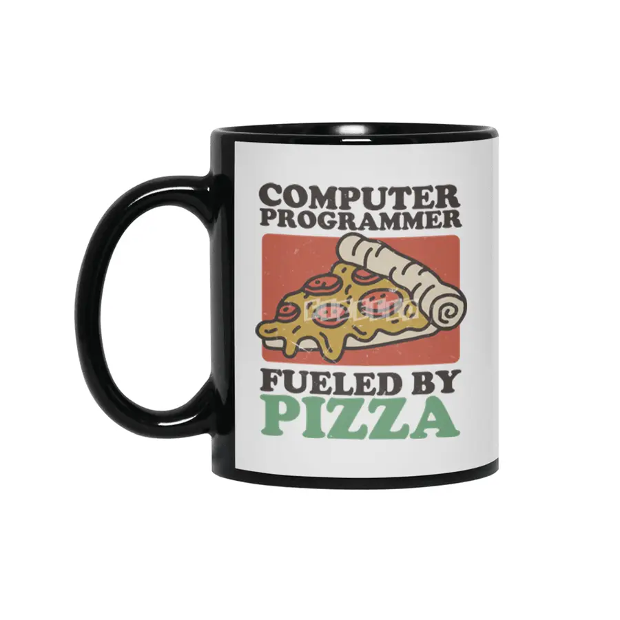 Computer Programmer Fueled By Pizza Siyah Kupa