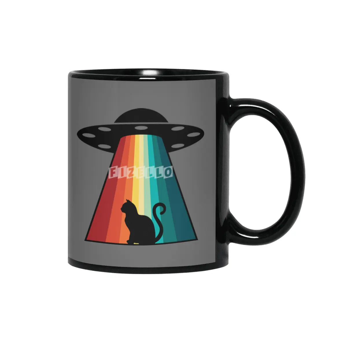Alien & Cat Retro Rays Siyah Kupa
