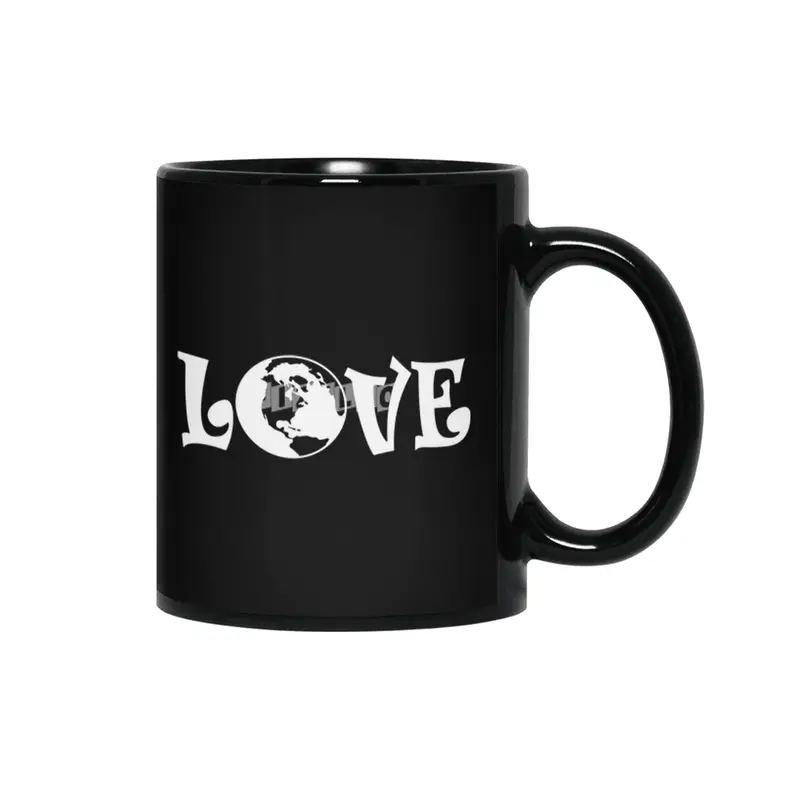 Love Earth Hippie Mother Earth Globe Siyah Kupa
