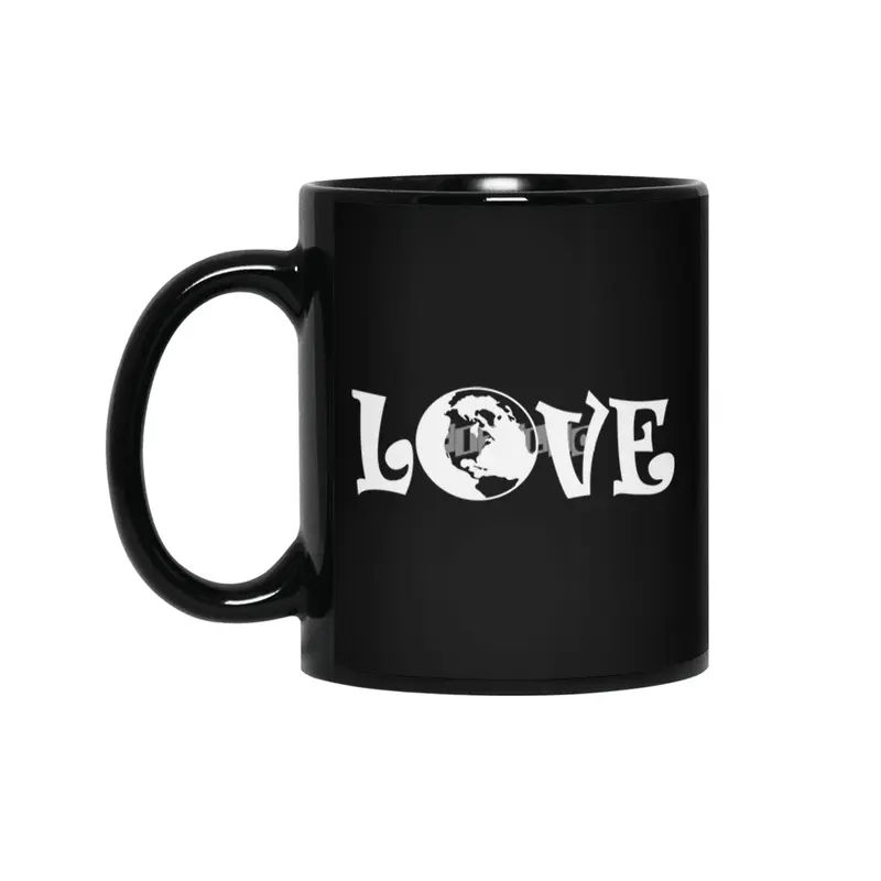 Love Earth Hippie Mother Earth Globe Siyah Kupa