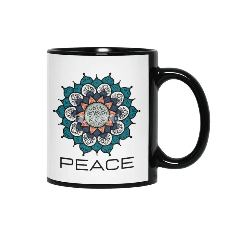 Peace Mandala | Yoga | Pilates | Rave | Floral Siyah Kupa