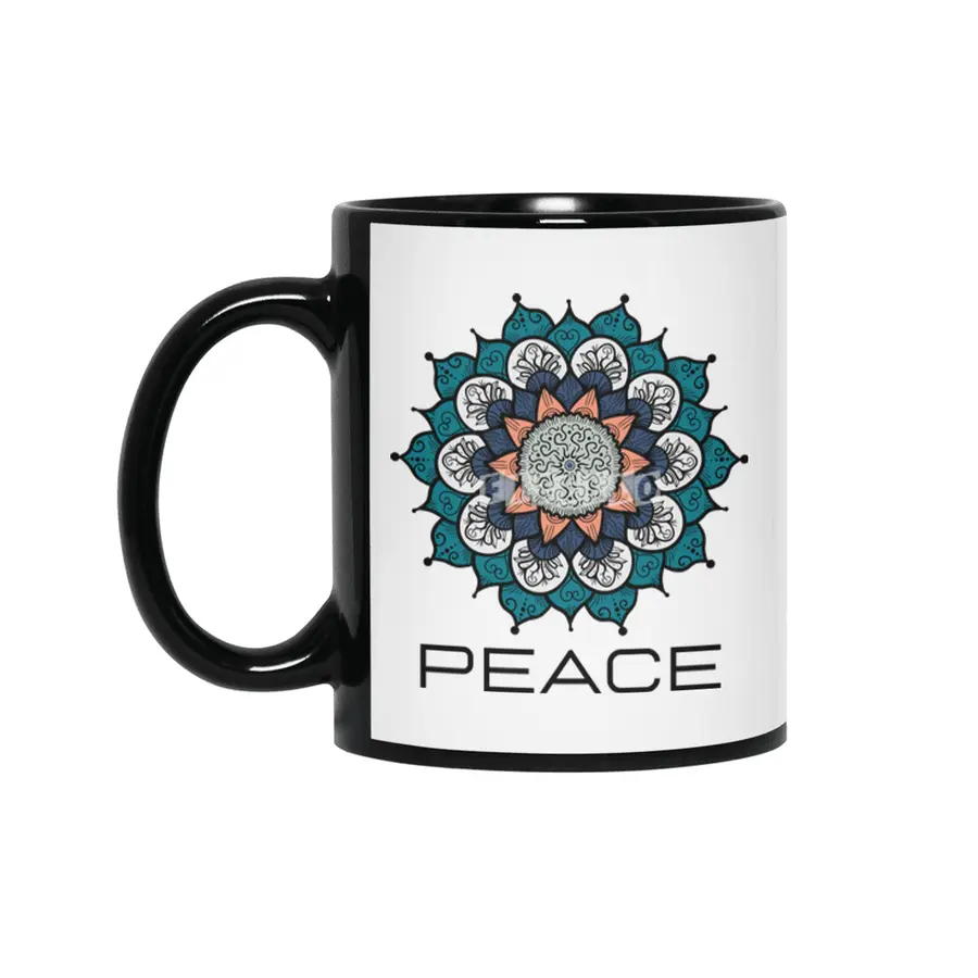 Peace Mandala | Yoga | Pilates | Rave | Floral Siyah Kupa