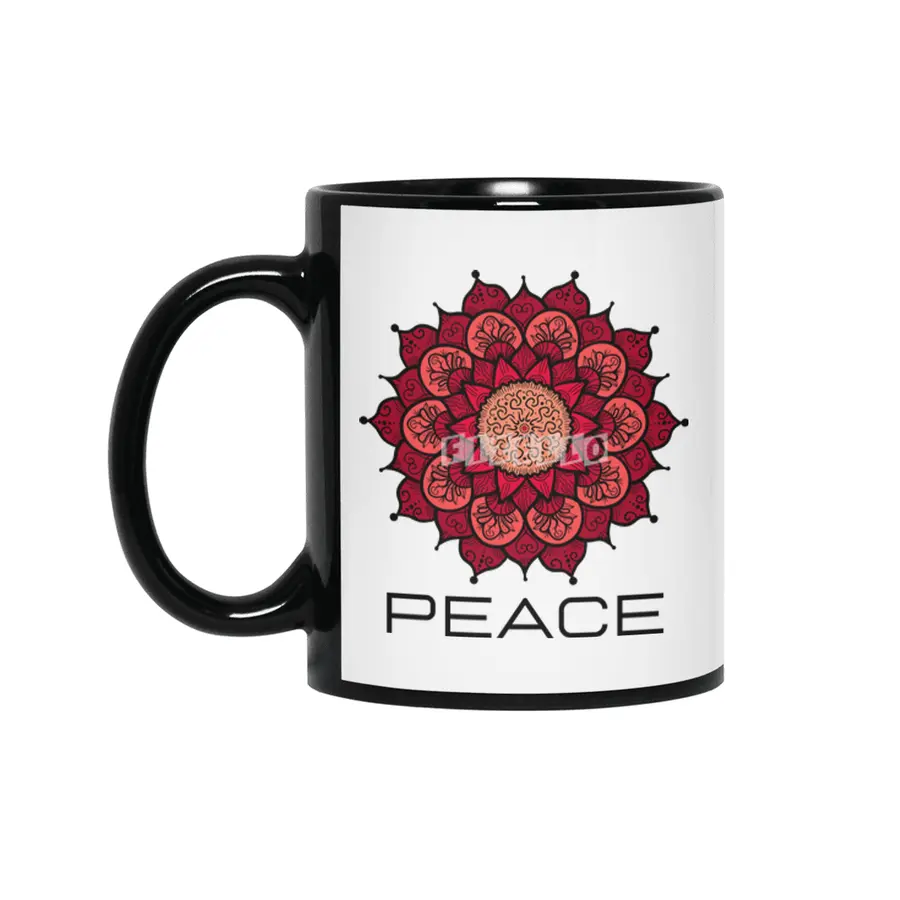 Peace Mandala | Yoga | Pilates | Rave | Floral Siyah Kupa