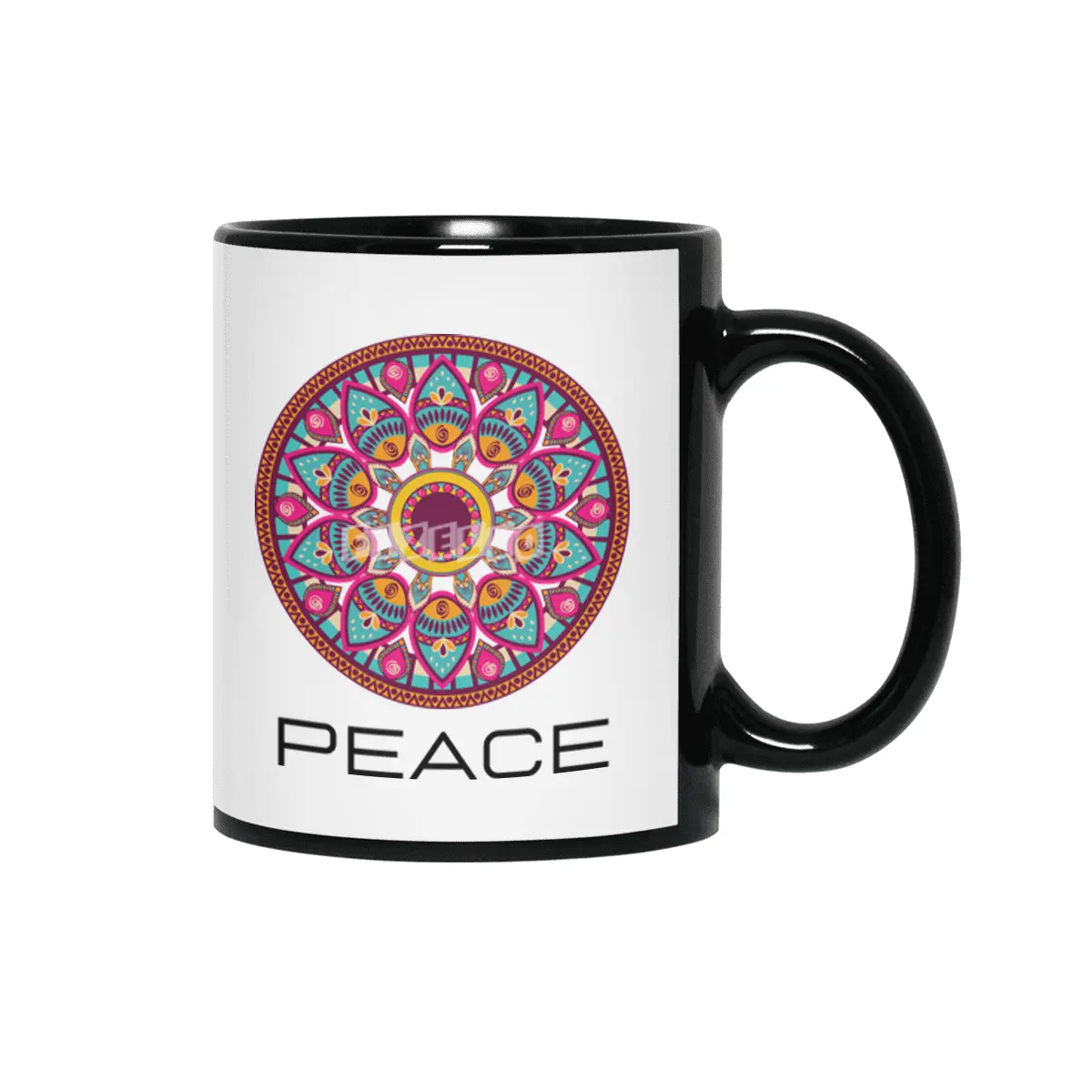 Peace Mandala | Yoga | Pilates | Rave | Floral Siyah Kupa