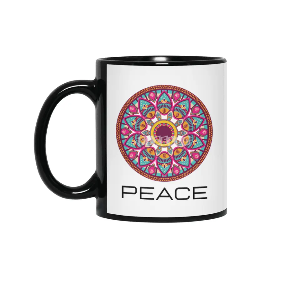 Peace Mandala | Yoga | Pilates | Rave | Floral Siyah Kupa