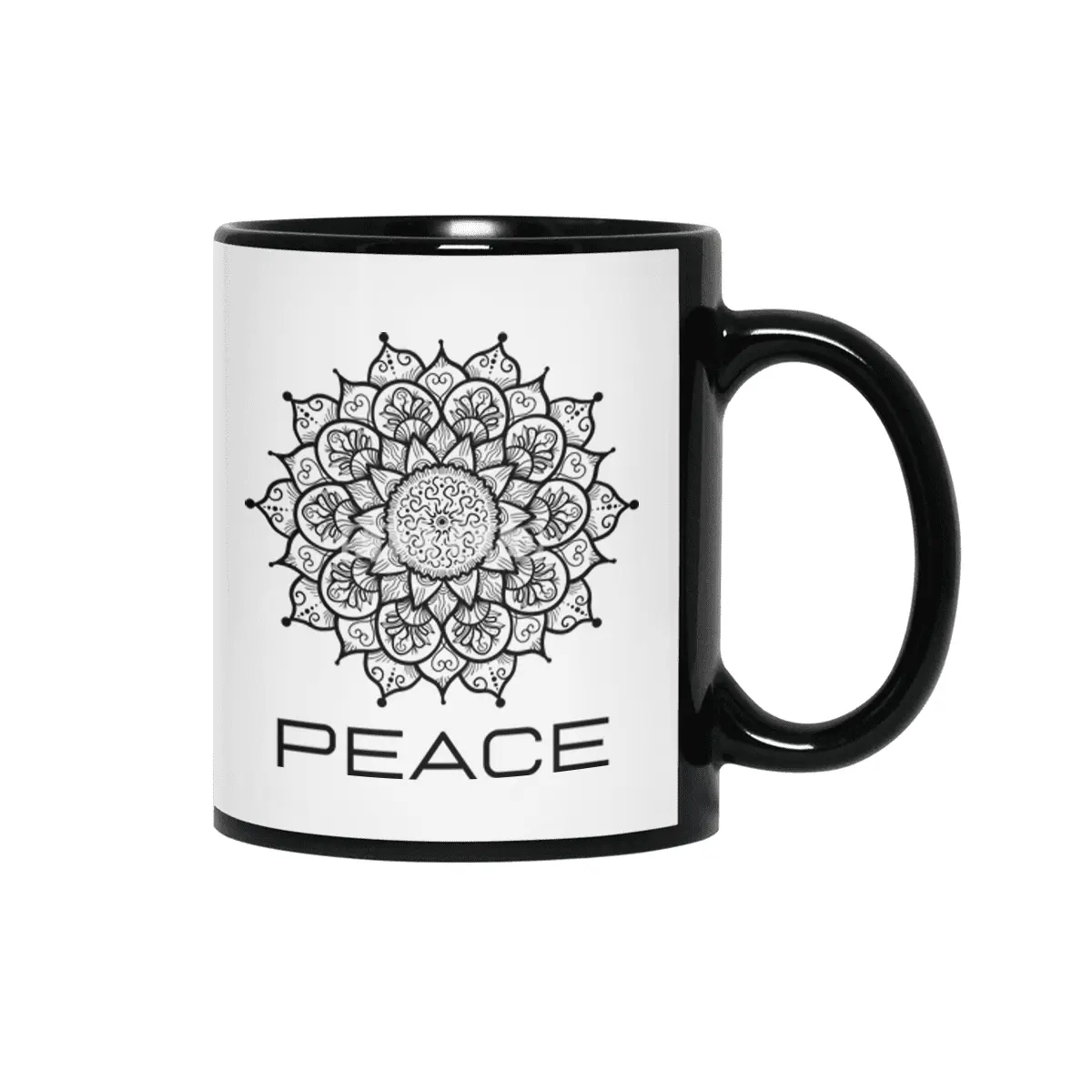 Peace Mandala | Yoga | Pilates | Rave | Floral Siyah Kupa