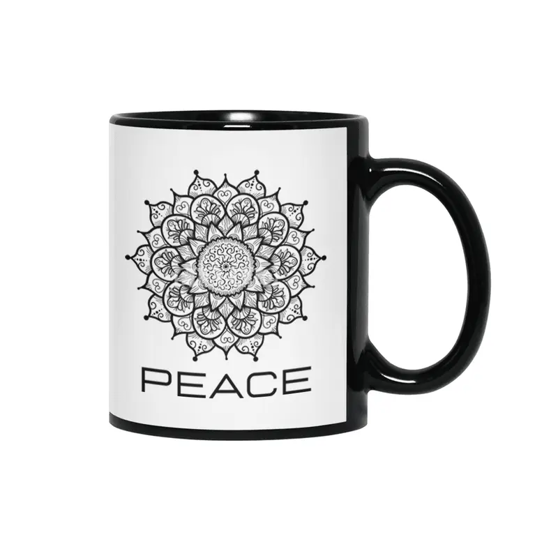 Peace Mandala | Yoga | Pilates | Rave | Floral Siyah Kupa