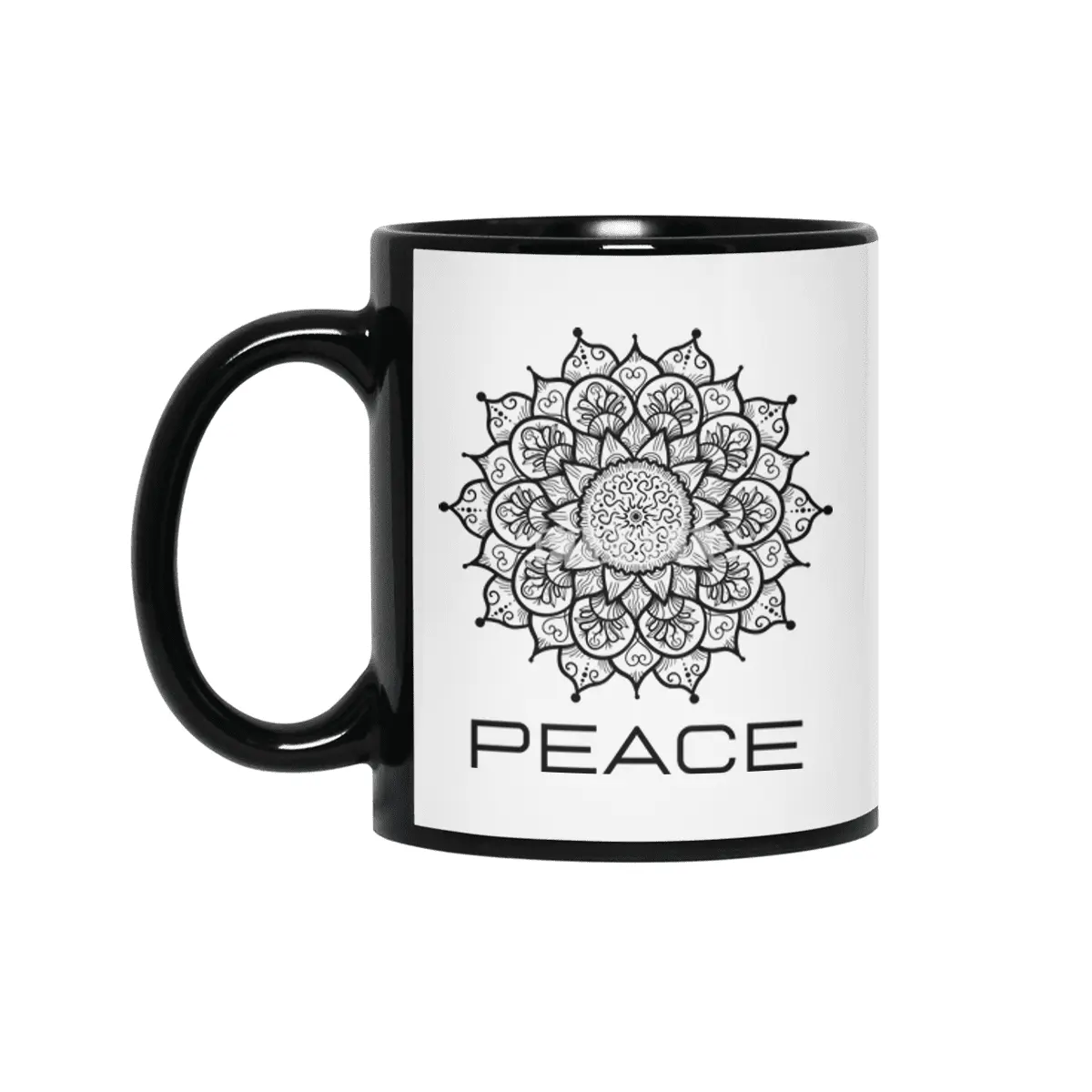 Peace Mandala | Yoga | Pilates | Rave | Floral Siyah Kupa