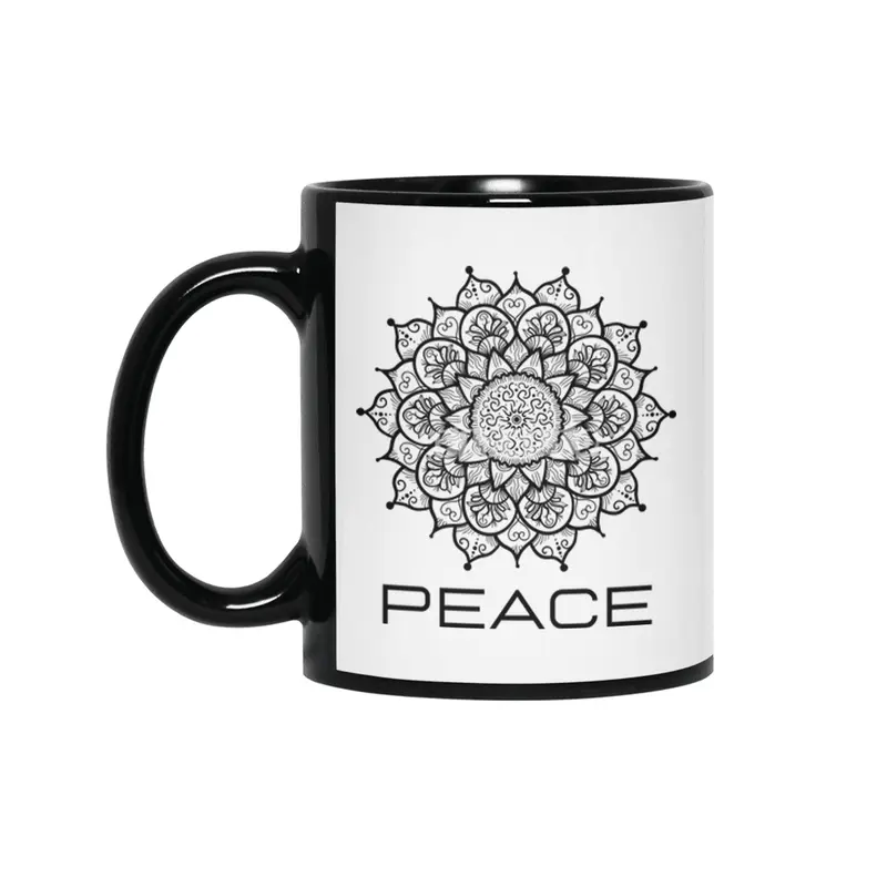 Peace Mandala | Yoga | Pilates | Rave | Floral Siyah Kupa