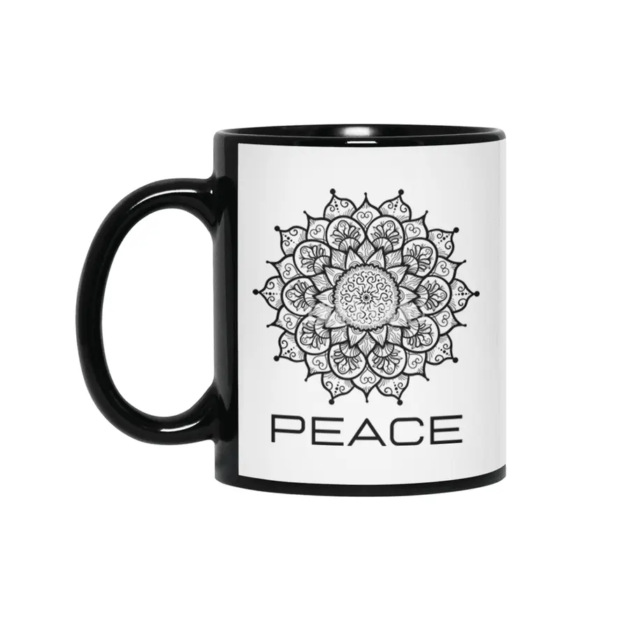 Peace Mandala | Yoga | Pilates | Rave | Floral Siyah Kupa