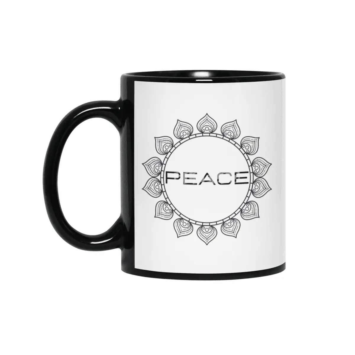 Peace Mandala | Yoga | Pilates | Rave | Floral Siyah Kupa