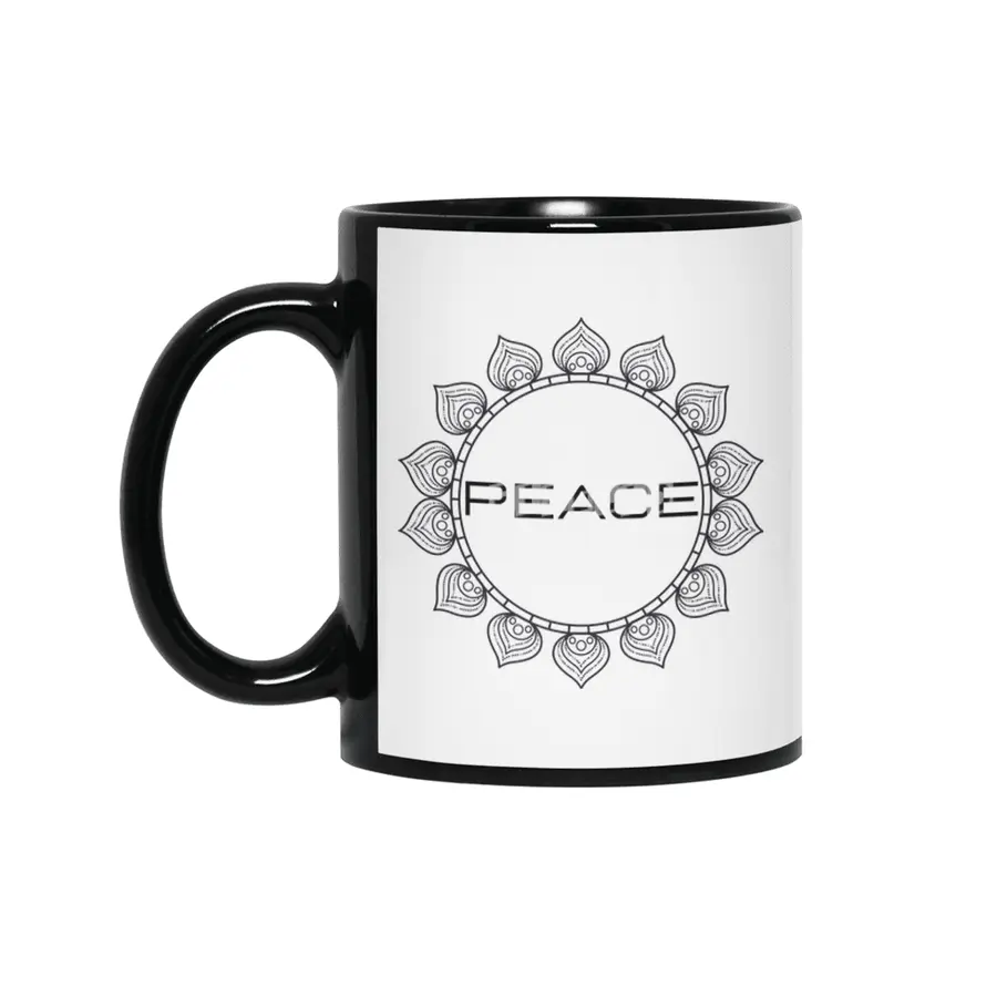 Peace Mandala | Yoga | Pilates | Rave | Floral Siyah Kupa