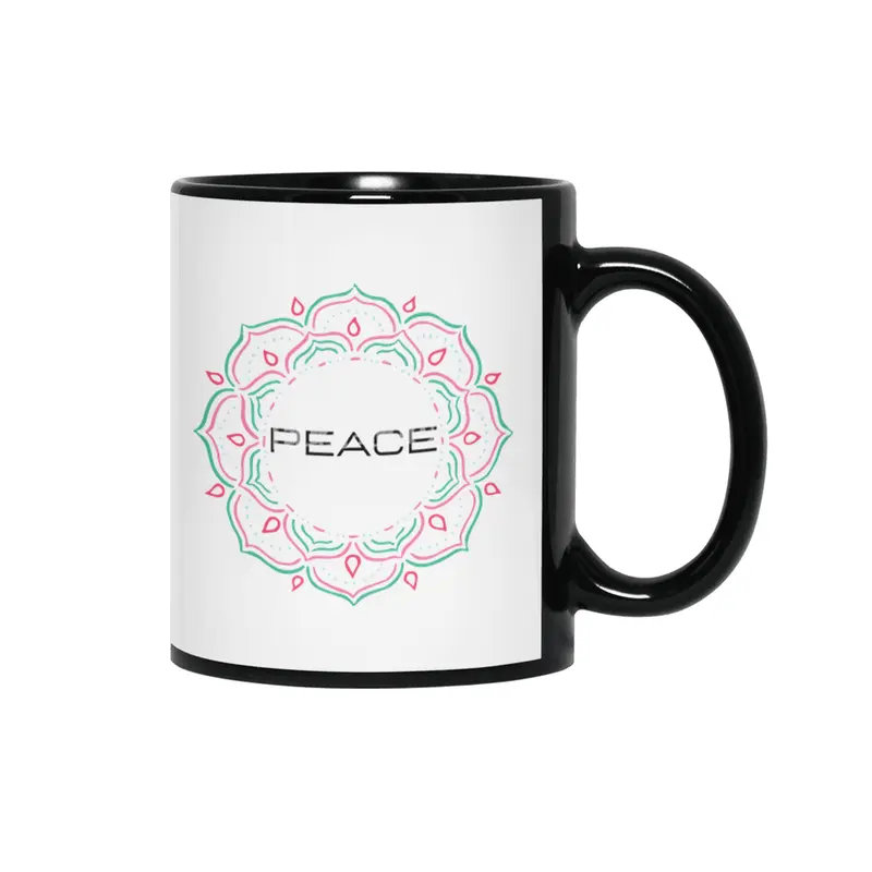 Peace Mandala | Yoga | Pilates | Rave | Floral Siyah Kupa