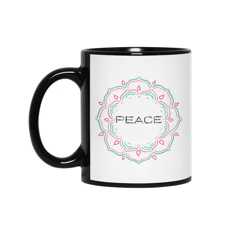 Peace Mandala | Yoga | Pilates | Rave | Floral Siyah Kupa