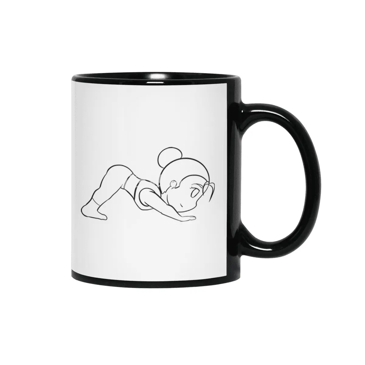 Chibi Yoga Asana - Downward Facing Dog (outline) Siyah Kupa