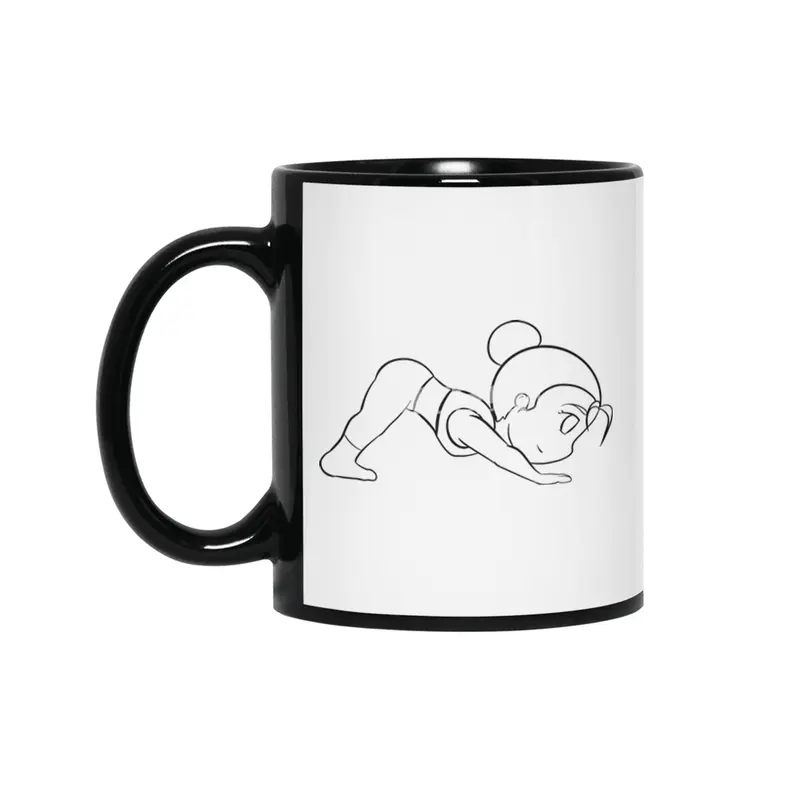 Chibi Yoga Asana - Downward Facing Dog (outline) Siyah Kupa