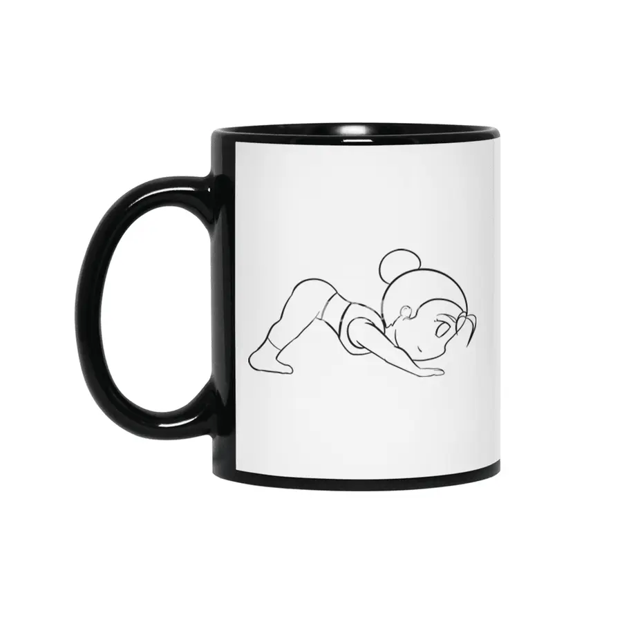 Chibi Yoga Asana - Downward Facing Dog (outline) Siyah Kupa