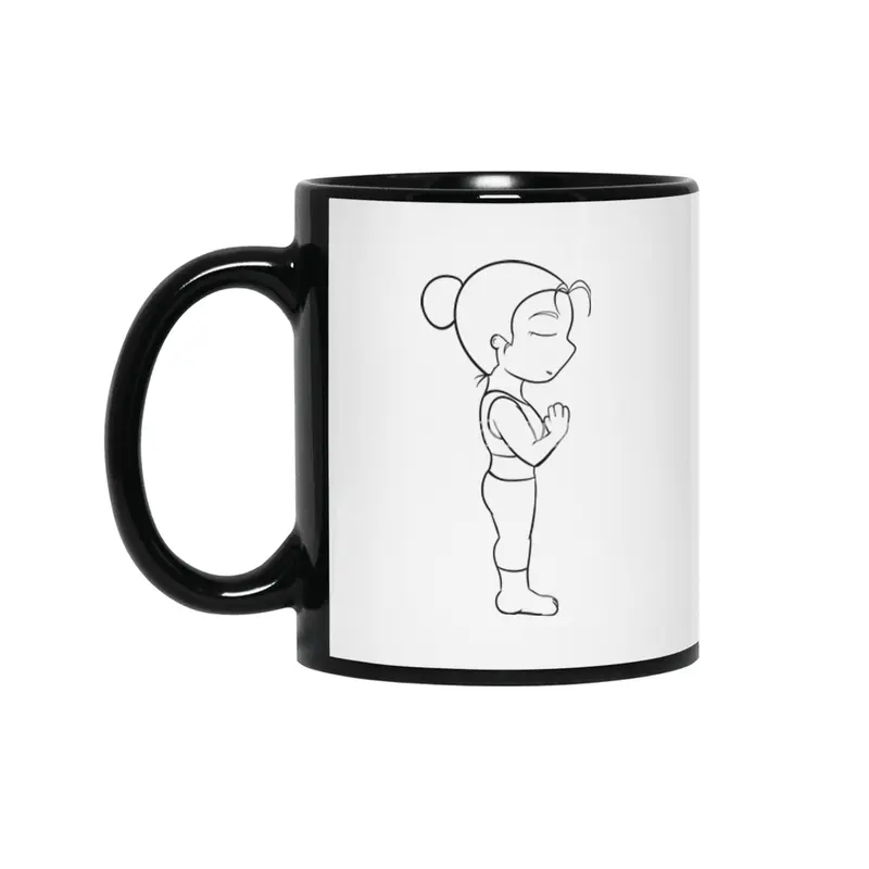 Chibi Yoga Asana - Mountain Pose (outline) Siyah Kupa