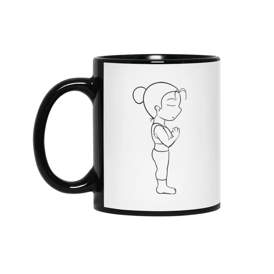 Chibi Yoga Asana - Mountain Pose (outline) Siyah Kupa
