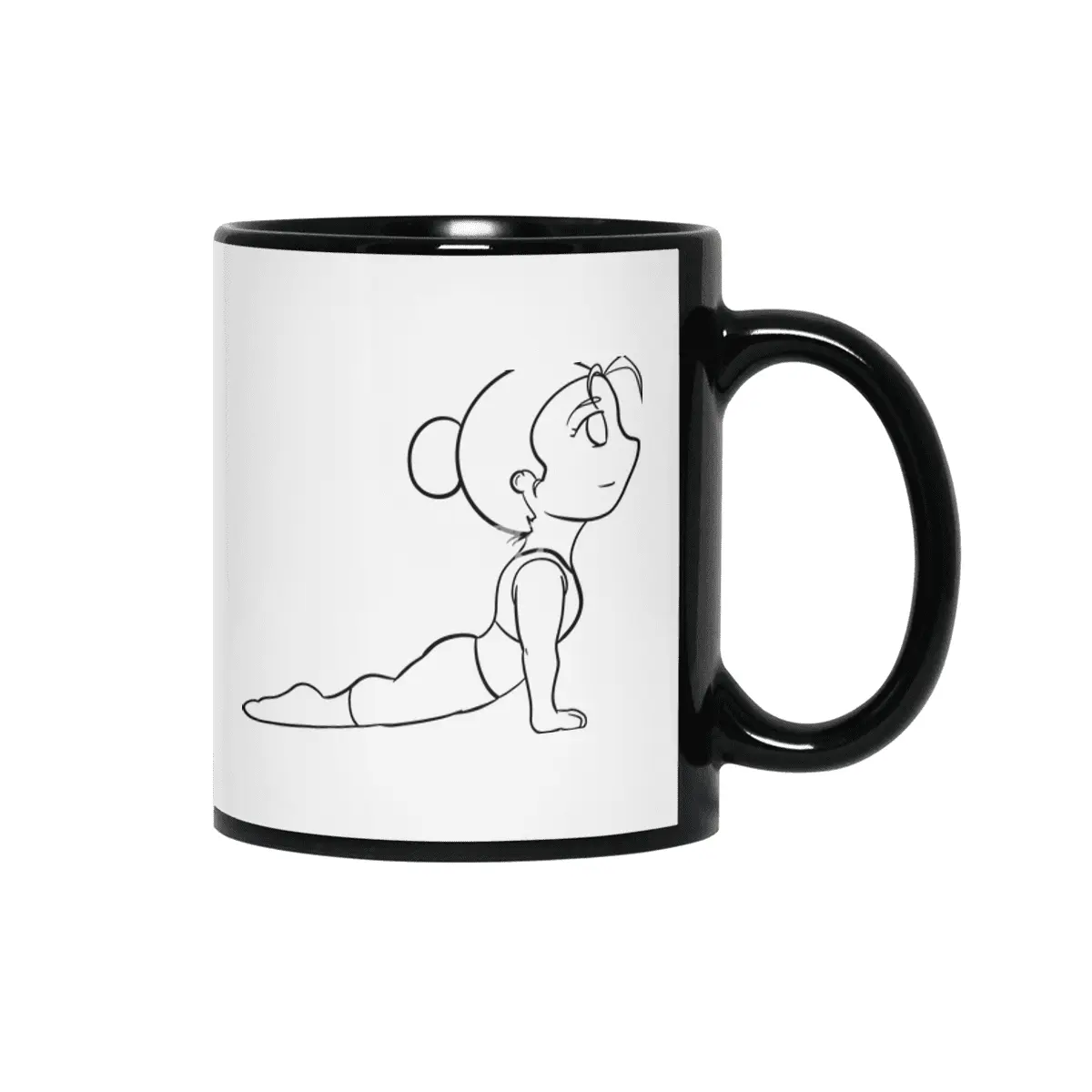 Chibi Yoga Asana - Upward Facing Dog (outline) Siyah Kupa