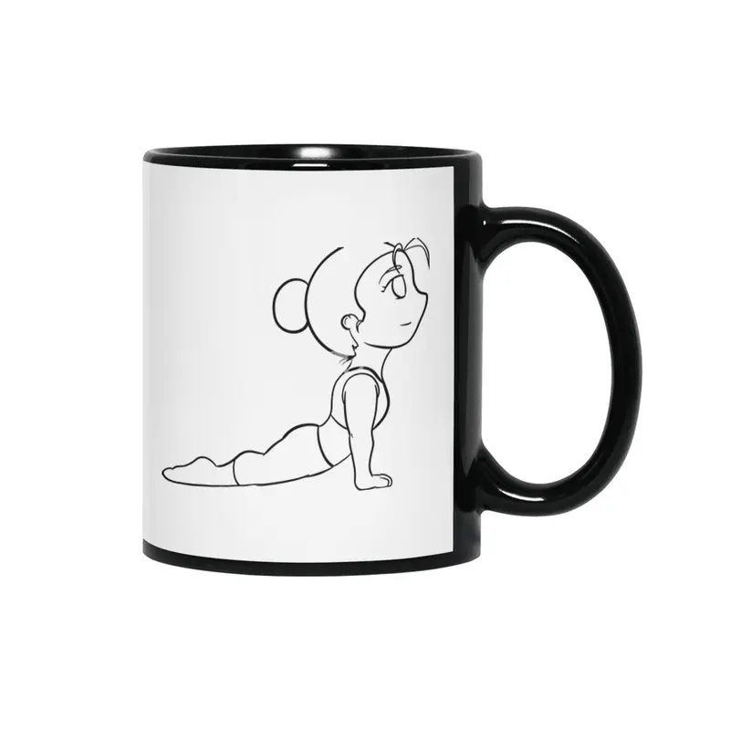 Chibi Yoga Asana - Upward Facing Dog (outline) Siyah Kupa