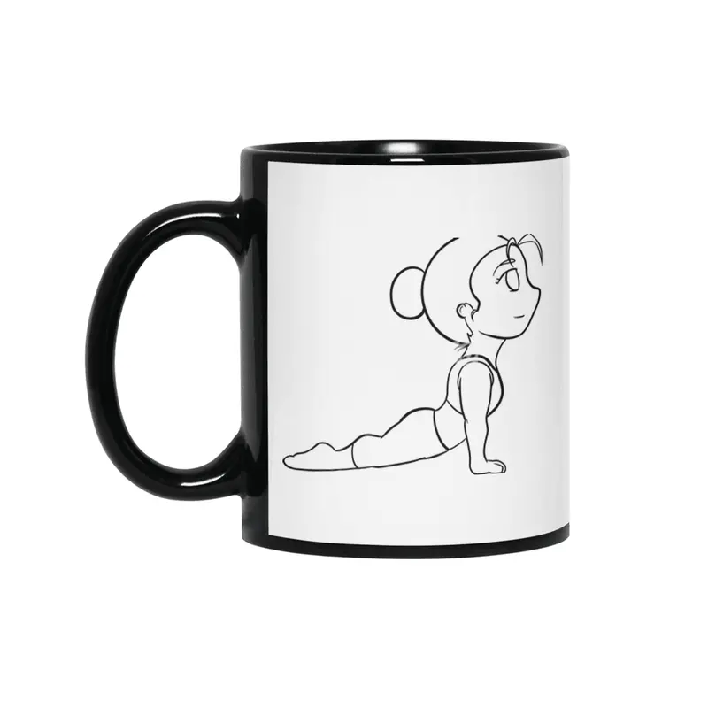 Chibi Yoga Asana - Upward Facing Dog (outline) Siyah Kupa