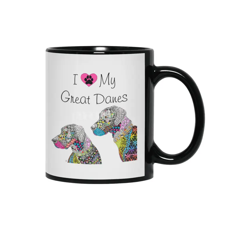 Cute and Colorful I Love My Great Danes Siyah Kupa