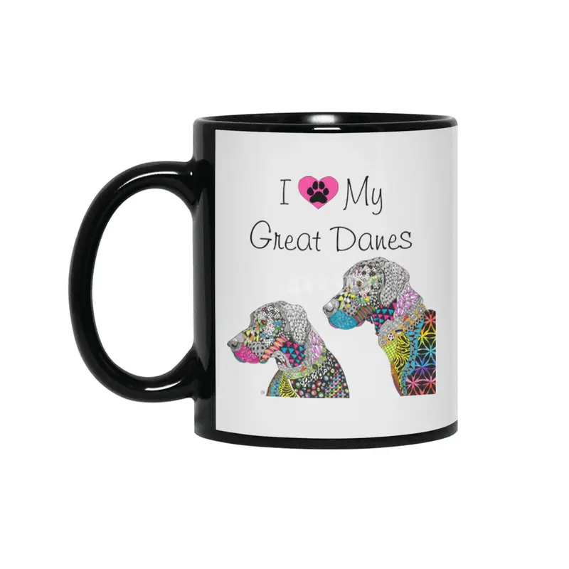 Cute and Colorful I Love My Great Danes Siyah Kupa